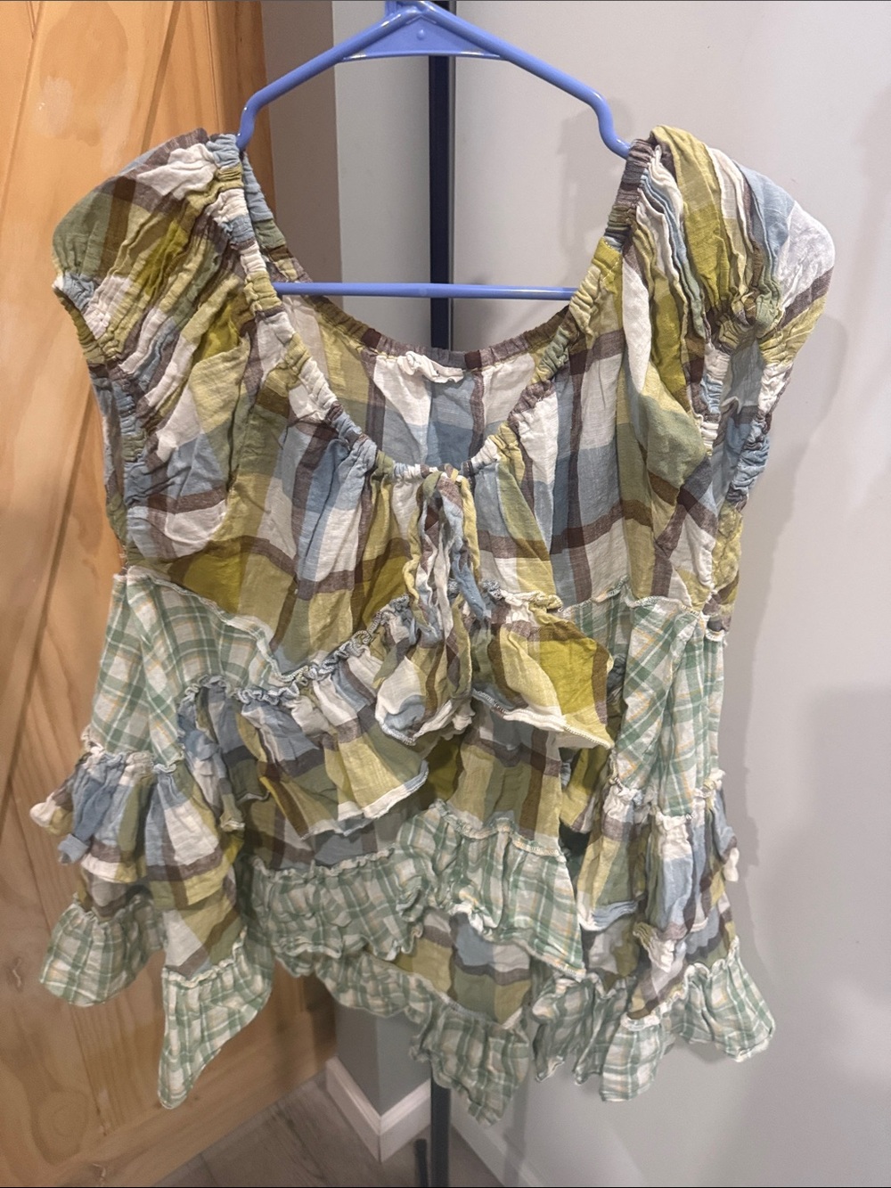 Oli & Hali Green, Blue & Brown Plaid Ruffled Tunic